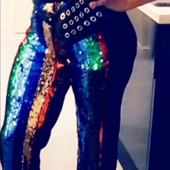 *SOLD* Rainbow sequin flare pants size S - Picture 4 of 9
